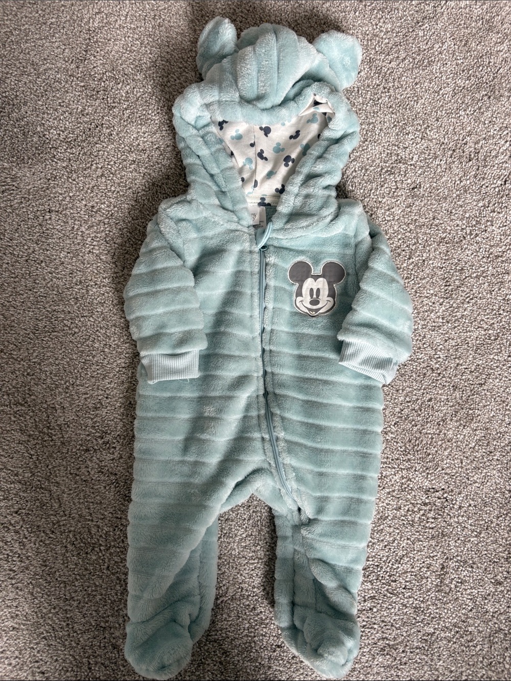 Disney Light Mint Plush Mickey Hooded Footed One-Piece